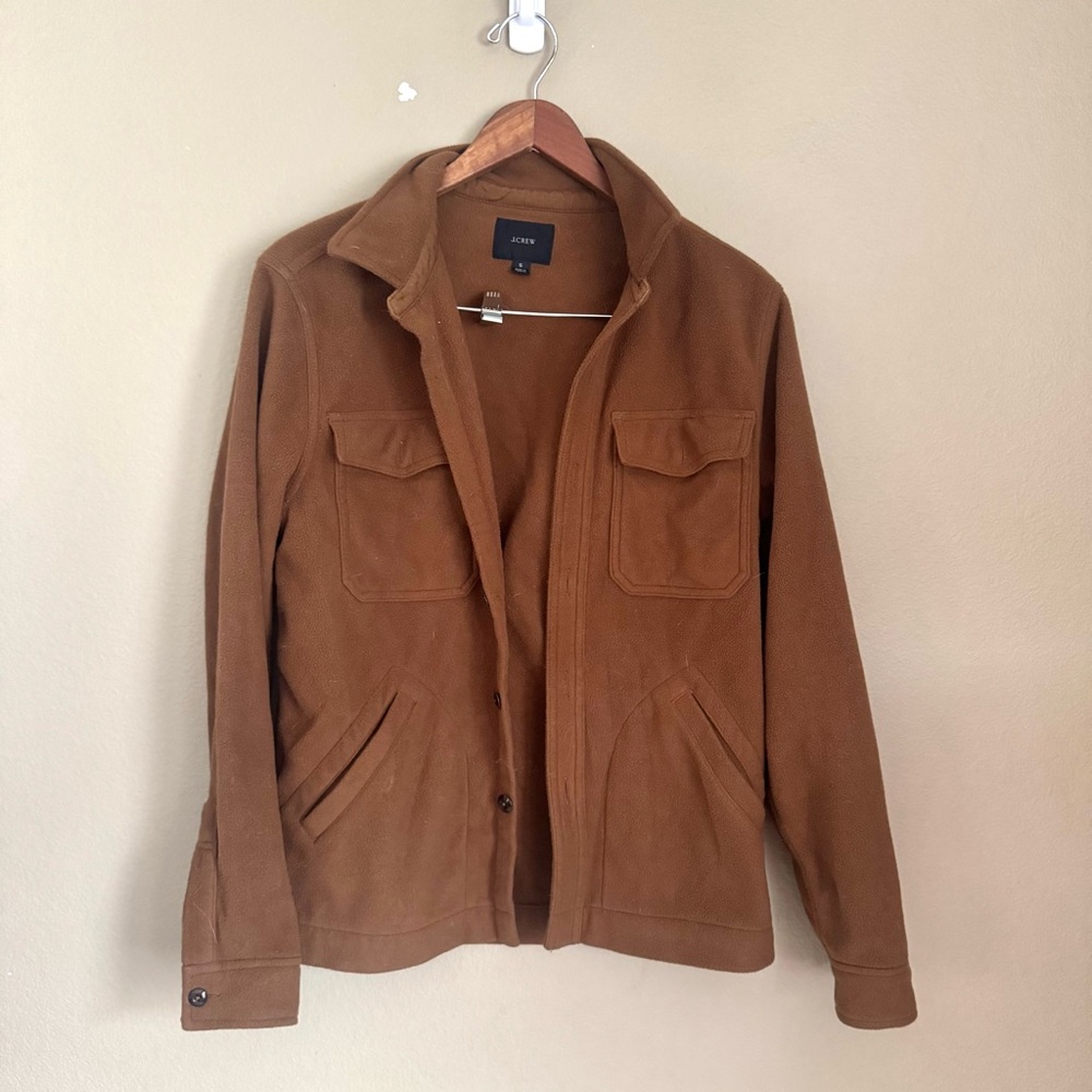 J.Crew MENS Polar Fleece Button Front Overshirt Brown Size Small - Picture 2 of 7